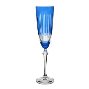 Conjunto de 6 taças lapidada champagne 190ml cristal ecológico azul elizabeth